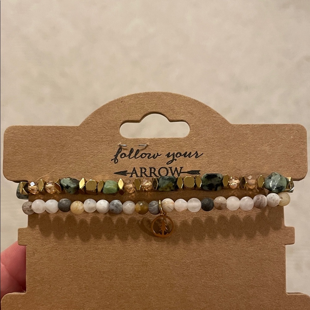 Gold and Green Beaded Bracelet Set